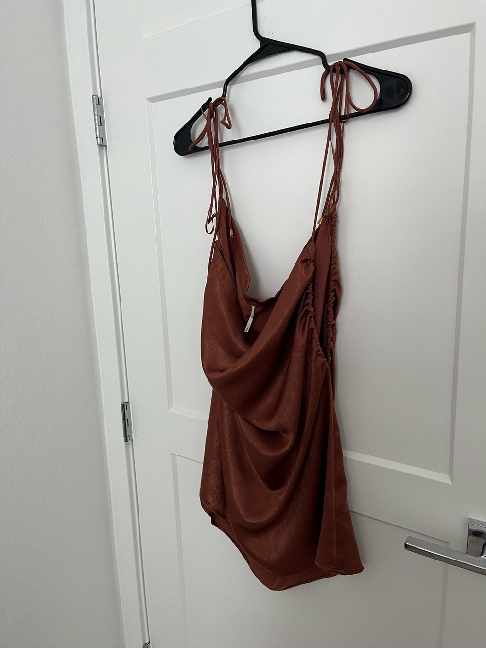 Free People Satin Cowl-Neck Camisole in Rust